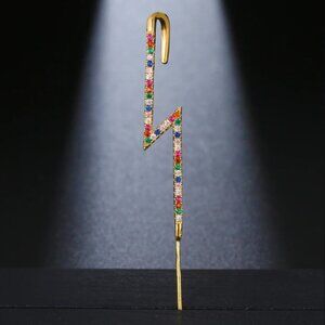 One Piece Crystals Long Gold Earring